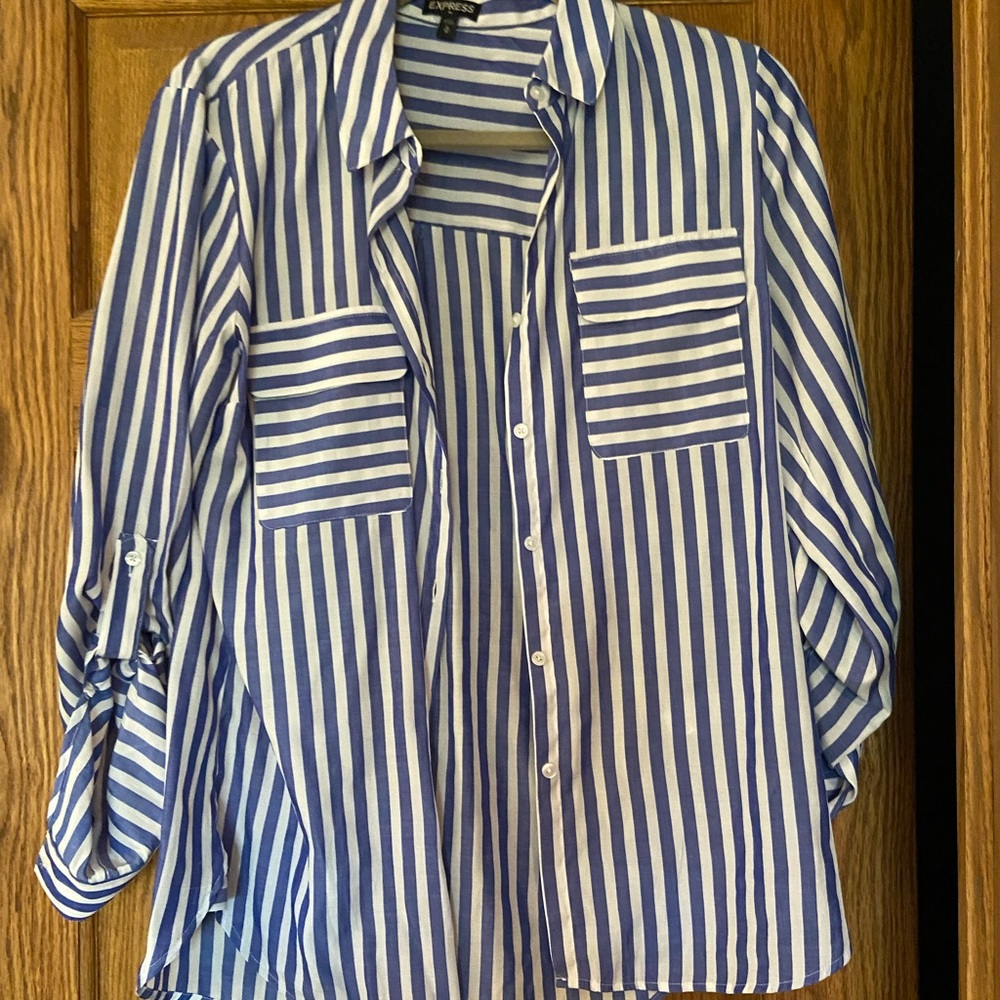 Express blue and white stripe button shirt